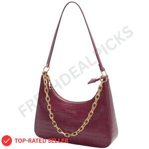 Vegan Leather Crescent Shoulder Bag Mini Clutch Elegant Retro Chic Hobo